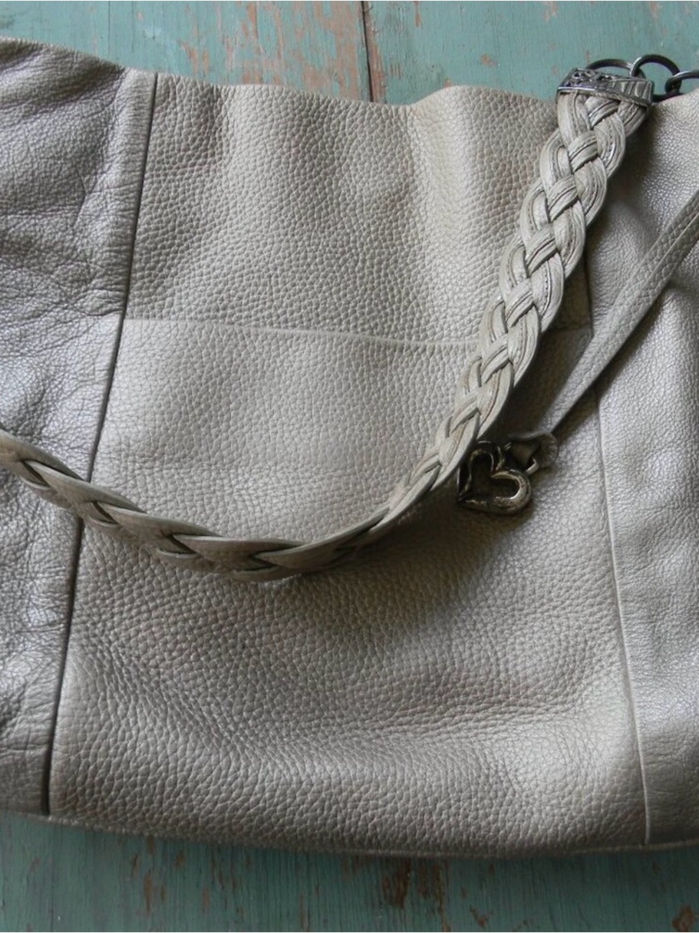 Brighton Silver Leather Shoulder Bag with Braided Strap